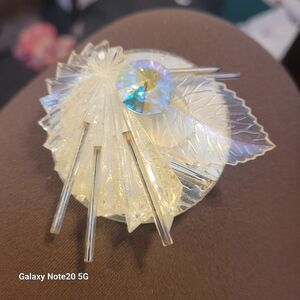 Iridescent Leaf Brooch with Crystal Accent